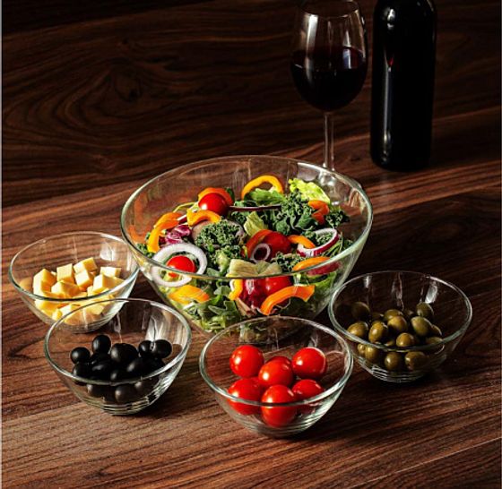 Набор салатников КОСМОС 5шт (4х12.5 см+23 см) с цветным дном