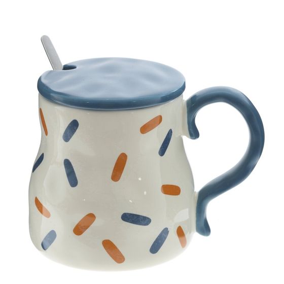 Кружка с крышкой и ложкой, L8,3 W8,3 H10,2 см, 1 штука, дизайн микс