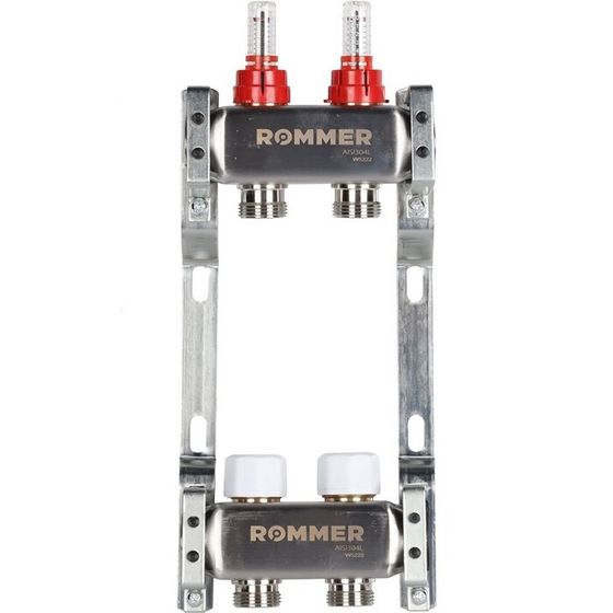 Коллектор ROMMER RMS-1200-000002, 1&quot;х3/4&quot;, 2 выхода, с расходомерами, нержавеющая сталь