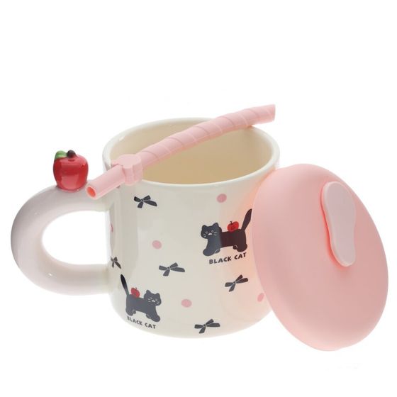 Кружка с крышкой и трубочкой, 330 мл, L14 W9 H14 см, 4в.