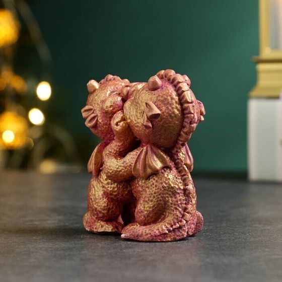 !09 Набор из 2-х дракончиков - Фигура "Дракончики целуются" бордовая с позолотой, 8х8х5см