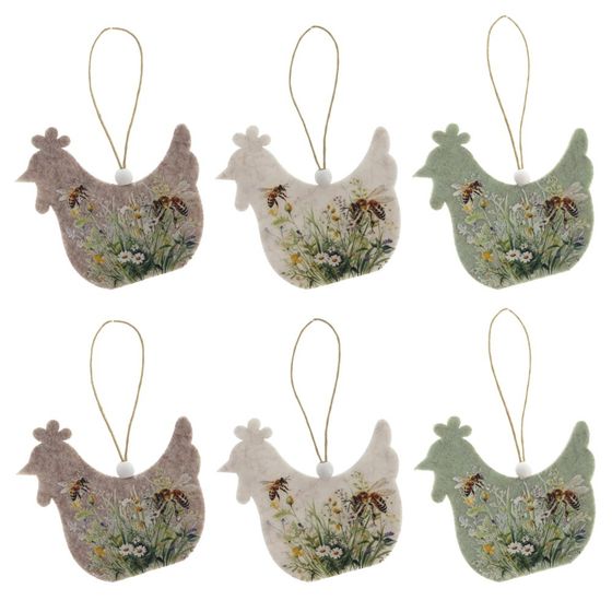 Набор из 6-ти изделий декоративных подвесных "Курица/Петух" (7,5*0,5*7,5), L25 W9 H1,5 см