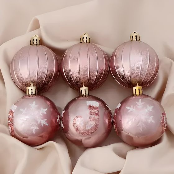 !Набор шаров пластик d-6 см, 6 шт &quot;Снежка&quot; розовый