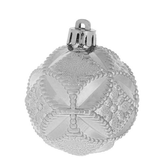 Набор из 6шт Украшение новогоднее Шар "Вензель серебристый", D 6 см, L11,5 W6 H17 см