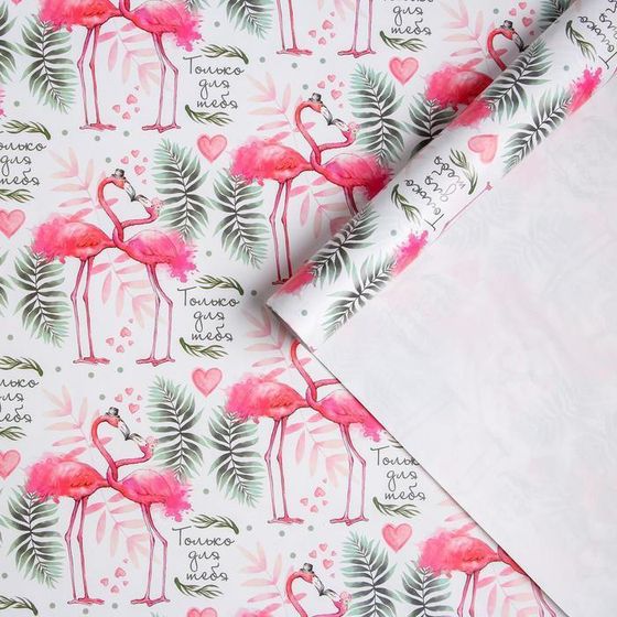 Бумага упаковочная глянцевая «Влюбленные фламинго», 2 листа, 70 × 100 см