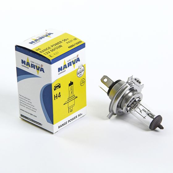 Лампа автомобильная Narva Range Power 50+, H4, 12 В, 60/55 Вт, (P43t) RP50