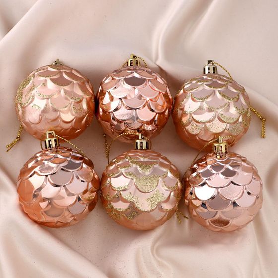 !09 Набор елочных шаров (набор 6 штук) &quot;Шишечки&quot; пластик d-6 см. цвет золотой