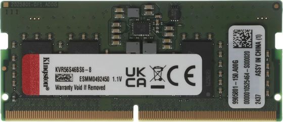 Память SO-DIMM DDR5 8GB 5600MHz Kingston KVR56S46BS6-8 VALUERAM RTL PC5-44800 CL46 262-pin 1.1В single rank Ret