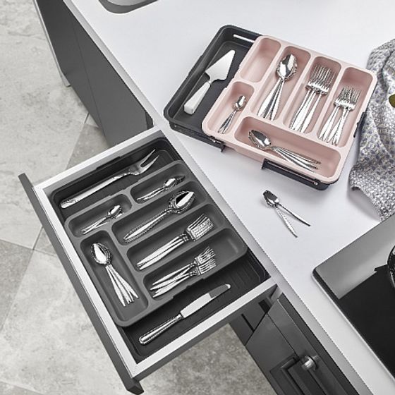 Лоток для столовых приборов раздвижной розовый