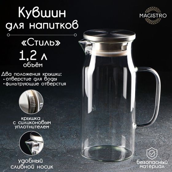 Кувшин для воды Magistro «Стиль», 1,2 л, 14,5×10×22 см, стекло, с крышкой, прозрачный