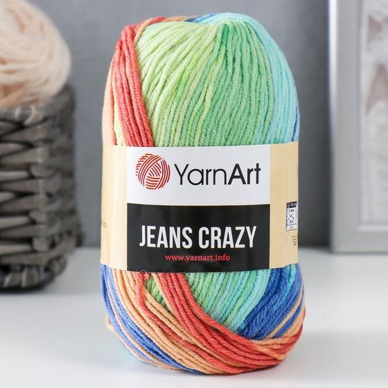 Пряжа &quot;Jeans crazy&quot; 55% хлопок, 45% акрил 160м/50гр (8209 синий-салат)