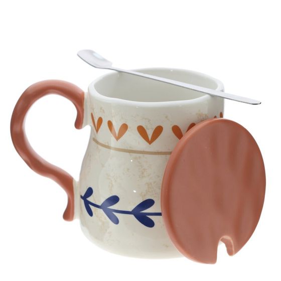 Кружка с крышкой и ложкой, L8,3 W8,3 H10,2 см, 1 штука, дизайн микс