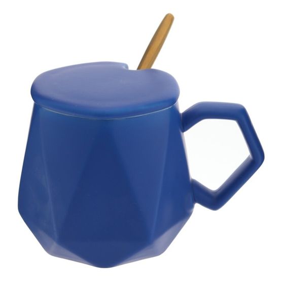 Кружка с крышкой и ложкой, 450 мл, L14 W9 H9,5 см
