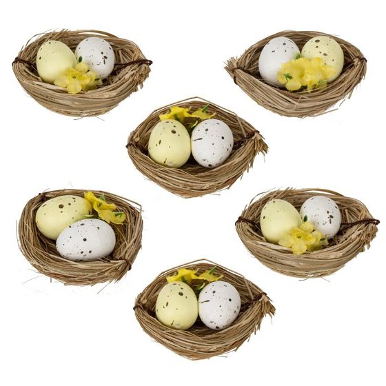 Набор из 6-ти изделий декоративных &quot;Гнездо пасхальное&quot; (6*4,5*2), L18 W12 H3 см