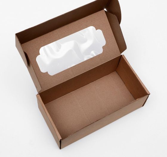 !Коробка самосборная 2 штуки с окном, бурая, 23 х 12 х 8 см