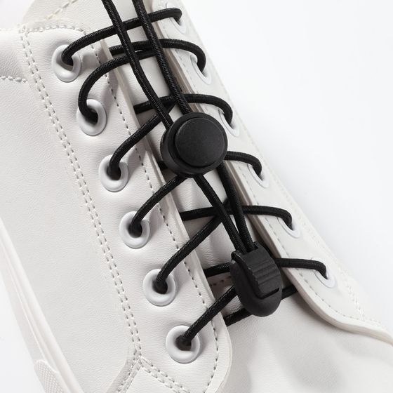 Шнурки для обуви, пара, круглые, с фиксатором, эластичные, d = 3 мм, 100 см, цвет чёрный