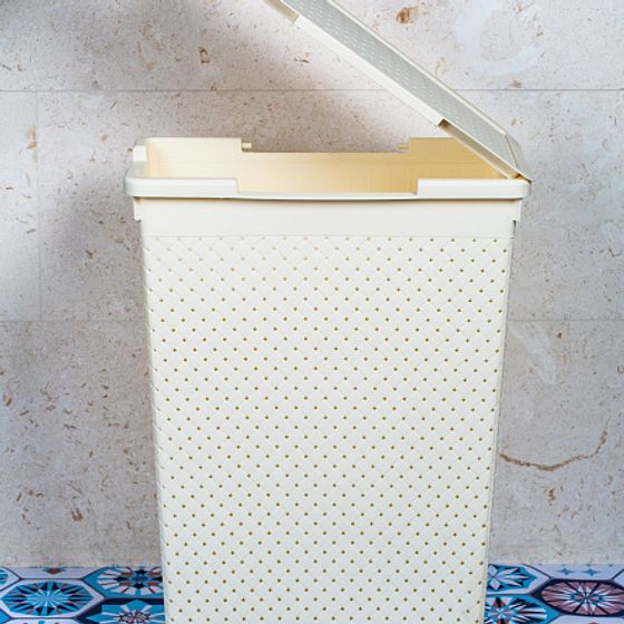 Корзина для белья БЕРЕСТА слоновая кость узкая с крышкой 50л