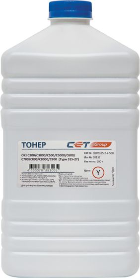 Тонер Cet Type 315-2 OSP0315-2-Y-500 желтый бутылка 500гр. для принтера OKI Pro9431 C300/C3000/C500/C5000