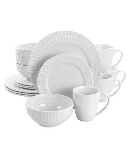 Cara 16 Piece Round Porcelain Dinnerware Set in White