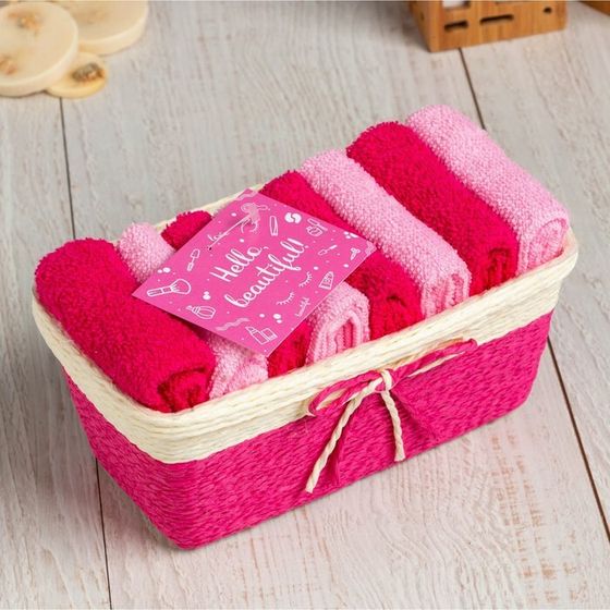 Набор махровых декоративных салфеток Этель Beautiful, 30×30 см - 8 шт, фуксия, 100% хлопок