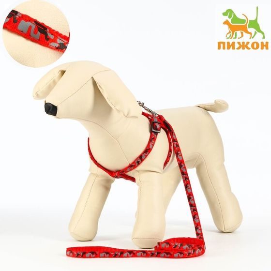 Комплект прошитый &quot;Милитари&quot;, ширина 1 см, поводок 120 см, шлейка 23-35 см, красный