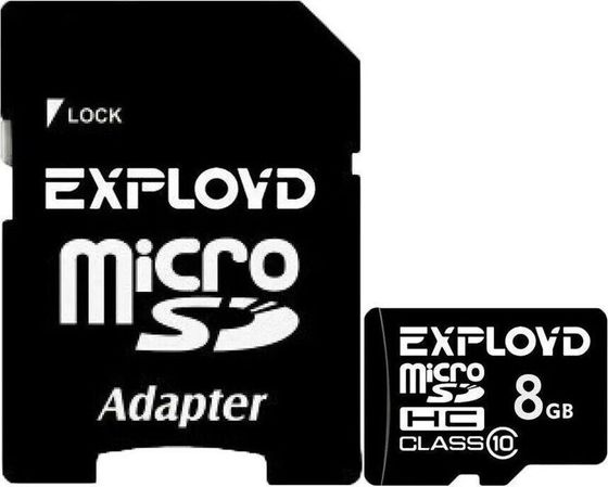 Карта памяти microSDHC 8GB Exployd EX008GCSDHC10-AD + адаптер