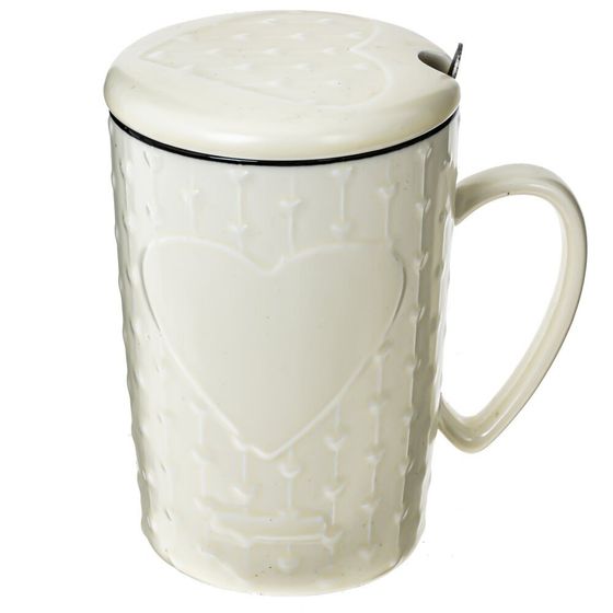 Кружка с крышкой и ложкой, 400 мл, L11,5 W8,5 H13 см, дизайн микс