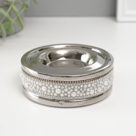 Подсвечник керамика на 1 свечу &quot;Ожерелье&quot; d=4,5 см серебро 10х10х3,5 см