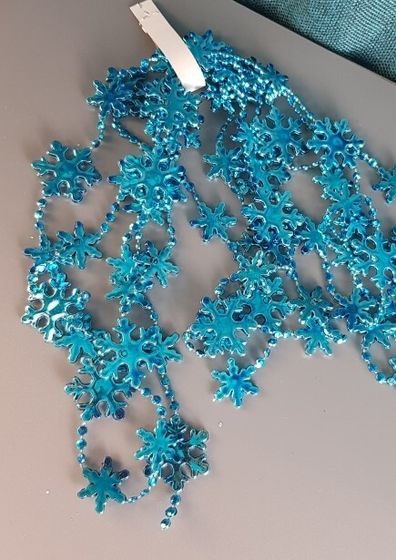 !09 НАБОР 3 ШТУКИ - ЕЛОЧНОЕ УКРАШЕНИЕ MARKO FERENZO - БУСЫ &quot;СНЕЖИНКИ&quot; 2,7 М., ЦВЕТ БИРЮЗА