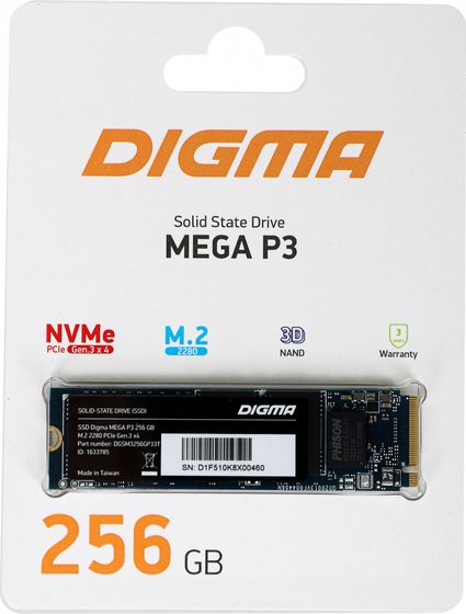 Накопитель SSD 256Gb Digma PCI-E 3.0 x4 M.2 2280 DGSM3256GP33T Mega P3