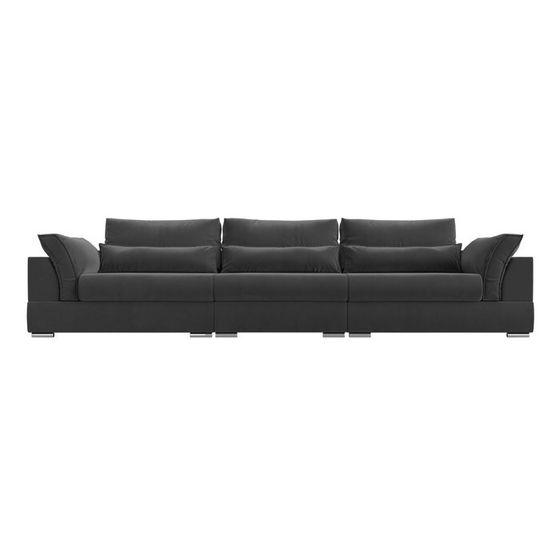 Прямой диван «Пекин Long», механизм пантограф, велюр, цвет серый