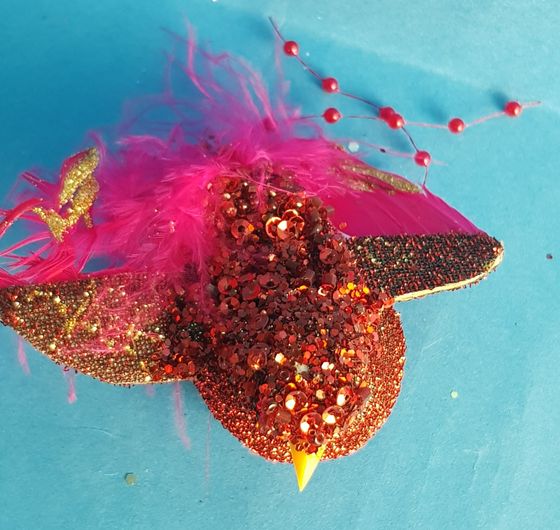 !НАБОР 3 ШТУКИ - ЕЛОЧНАЯ ИГРУШКА НА КЛИПЕ &quot;BIRD OF PARADISE&quot; , ПТИЧКА, цвет красный