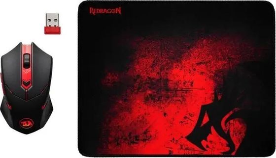 Мышь Redragon M601WL-BA черный/красный оптическая проводная игровая (3200dpi) + коврик для мыши (78227)