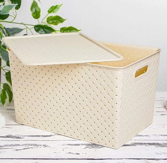 Корзинка БЕРЕСТА слоновая кость 14л 350х 245х 205мм с крышкой