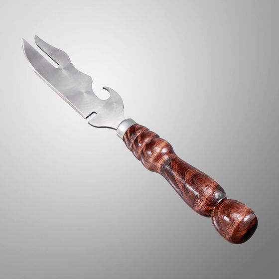 Нож-вилка с узором и деревянной ручкой &quot;Фигурная&quot; 30 х 4.5 см, металл - 2.5 мм