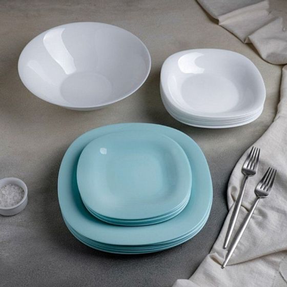 Столовый набор 19 предметов КАРИН ЛАЙТ ТЮРКУАЗ бело-голубой