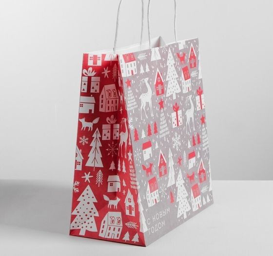 !Пакет-крафт подарочный/4 штуки/ "Олени" 22*25*12 см.