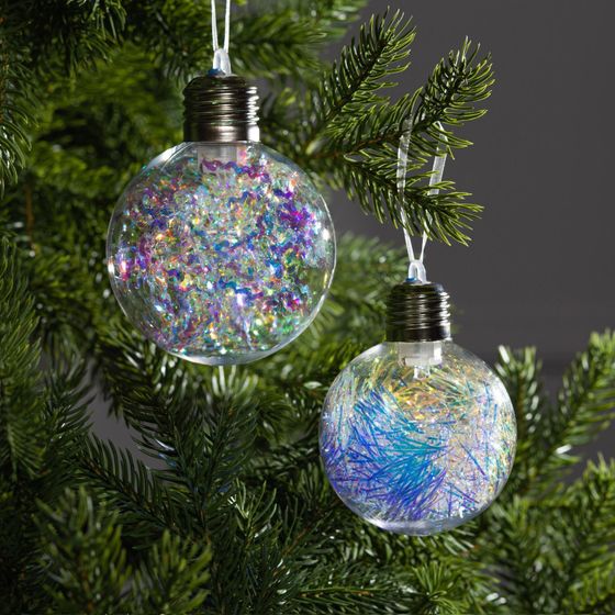 !09 Набор ёлочных шаров «Блестящие», 2 шт, d=8 см, 1 LED, от батареек, свечение RGB