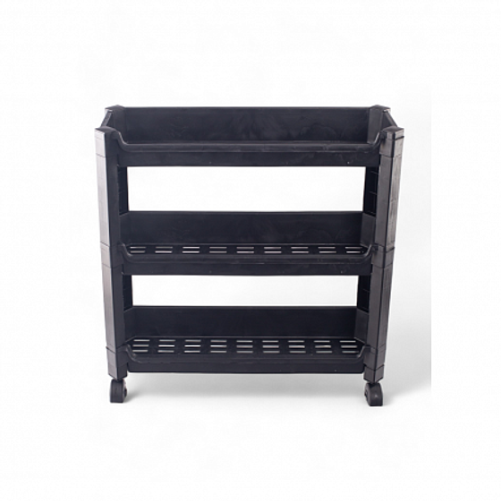 Стеллаж на колёсиках чёрный 3 уровня 46.5х14.5х48,3см