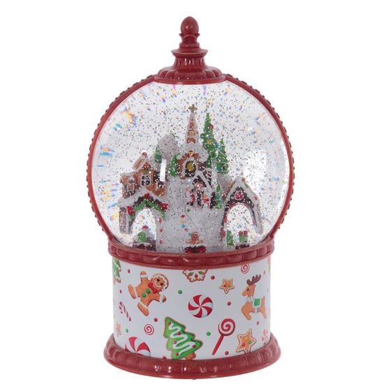 Фигурка декор в шаре &quot;Пряничный дом&quot; (свет, вьюга, муз, движ, AA х3 н/п +USB), D16 cм, L15 W15 H27 с