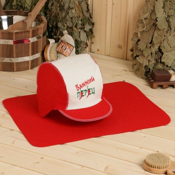 Набор для бани: шапка и коврик &quot;Банный перец&quot; красный