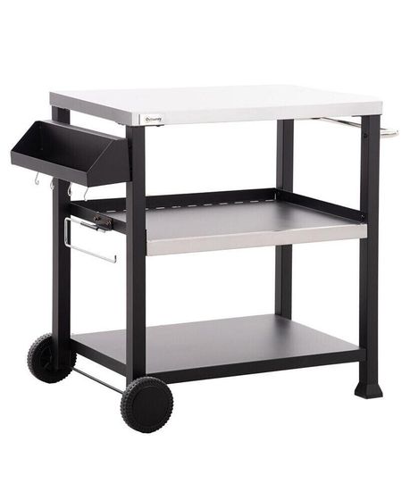 Movable Stainless Steel 3-Shelf Outdoor Grill Cart w/ Side Handle