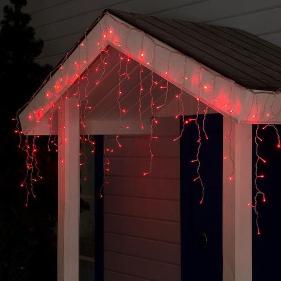 Гирлянда «Бахрома» 3 × 0.6 м, IP44, УМС, прозрачная нить, 160 LED, свечение красное, 220 В