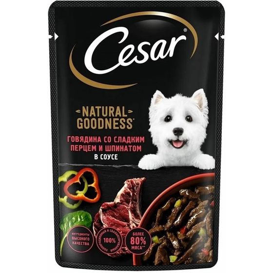 Влажный корм Cesar для собак, паприка, шпинат в соусе, пауч, 80г