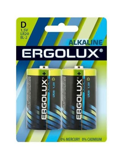 Батарейка Ergolux Alkaline LR20 BL-2 D 21000mAh (2шт) блистер