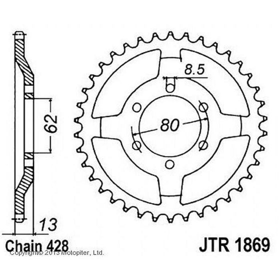 Звезда ведомая JT sprockets JTR1869-45, цепь 428, 45 зубьев