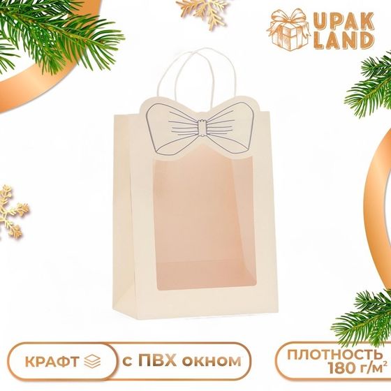Пакет подарочный новогодний с оком &quot;Бант&quot;, 30 х 22 х 14, белый .