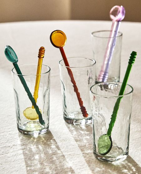 Pack of multicoloured borosilicate glass spoons (pack of 6)