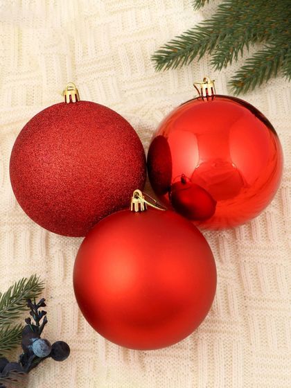 !09 Набор елочных украшений "Классика ассорти" (набор 3 шара) d 10 см., цвет красный
