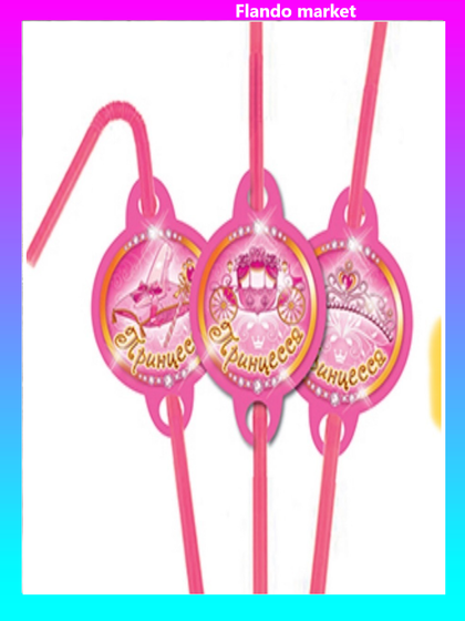 !Одноразовые трубочки бумажные для коктейлей Riota Принцесса, набор 6 шт